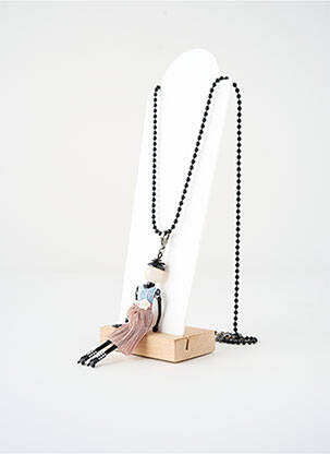 Colier lung ornament charmă / pandantiv negru SATINE femeie