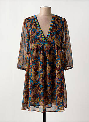 Rochie midi imprimeu floral mâneci 3/4 maro TEDDY SMITH femeie