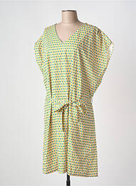 Rochie midi imprimeu fantezie mâneci scurte galben BY ONE femme