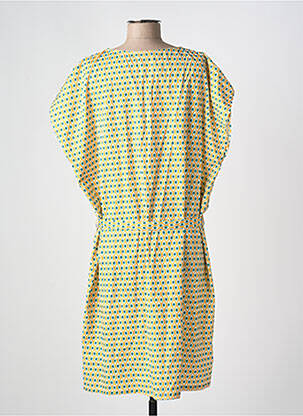 Rochie midi imprimeu fantezie mâneci scurte galben BY ONE femeie