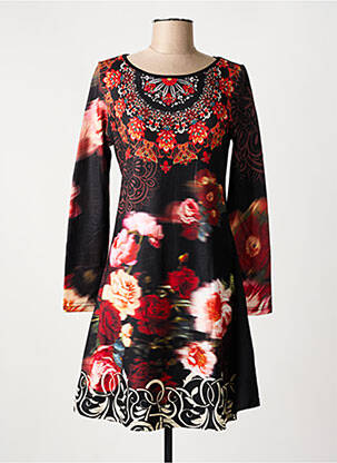 Rochie midi imprimeu fantezie mâneci lungi negru 101 IDEES femeie