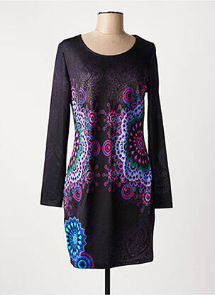 Rochie midi imprimeu fantezie mâneci lungi negru 101 IDEES femeie