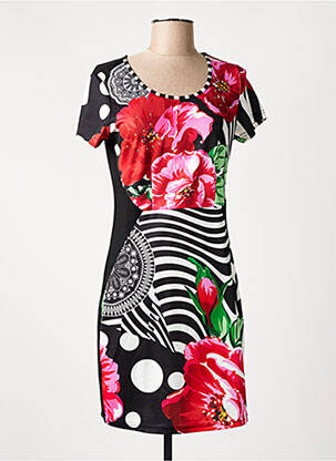 Rochie midi imprimeu fantezie mâneci scurte negru 101 IDEES femeie