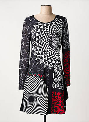 Rochie midi imprimeu fantezie mâneci lungi negru 101 IDEES femeie