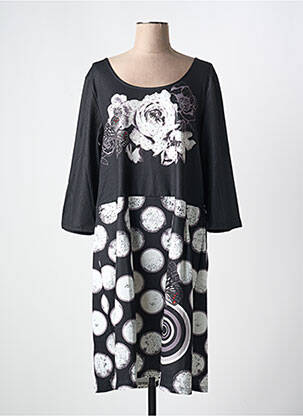 Rochie midi imprimeu floral mâneci 3/4 negru 101 IDEES femeie