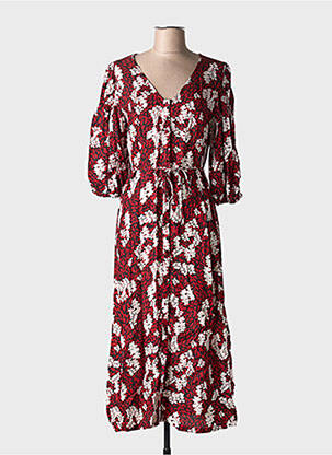Rochie lungă imprimeu floral mâneci 3/4 roșu GRACE & MILA femeie