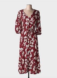 Rochie lungă imprimeu floral mâneci 3/4 roșu GRACE & MILA femeie