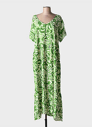 Rochie lungă imprimeu fantezie mâneci scurte verde C'FLO femeie