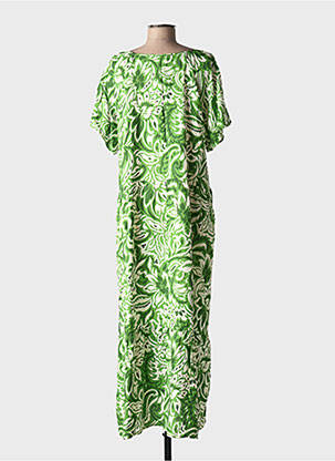 Rochie lungă imprimeu fantezie mâneci scurte verde C'FLO femeie