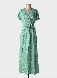 Rochie lungă imprimeu fantezie mâneci scurte verde ELENA Z femme