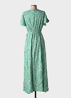 Rochie lungă imprimeu fantezie mâneci scurte verde ELENA Z femeie