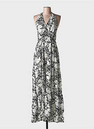 Rochie lungă imprimeu floral fără mâneci negru C'FLO femeie