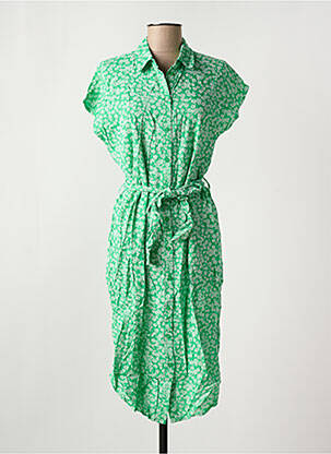 Rochie midi imprimeu floral mâneci scurte verde PIECES femeie