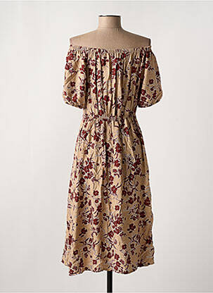 Rochie midi imprimeu floral mâneci scurte bej J.STARS femeie