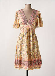Rochie midi imprimeu floral mâneci scurte bej IN APRIL 1986 femme