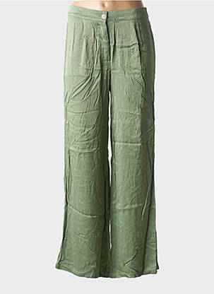 Pantalon larg închidere cu fermoar sub clapetă cu nasturi talie înaltă verde GOA femeie