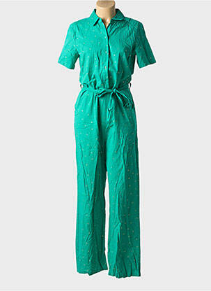 Salopetă-pantalon închidere cu nasturi pe față mâneci scurte verde PIECES femeie