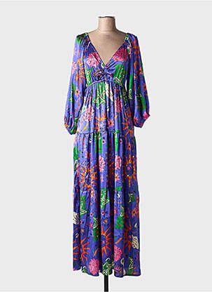 Rochie lungă imprimeu fantezie mâneci 3/4 violet GOLD&SILVER PARIS femeie