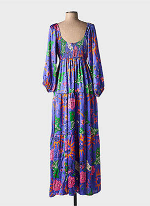 Rochie lungă imprimeu fantezie mâneci 3/4 violet GOLD&SILVER PARIS femeie