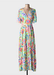 Rochie lungă imprimeu floral mâneci scurte verde APRIL VINTAGE femeie