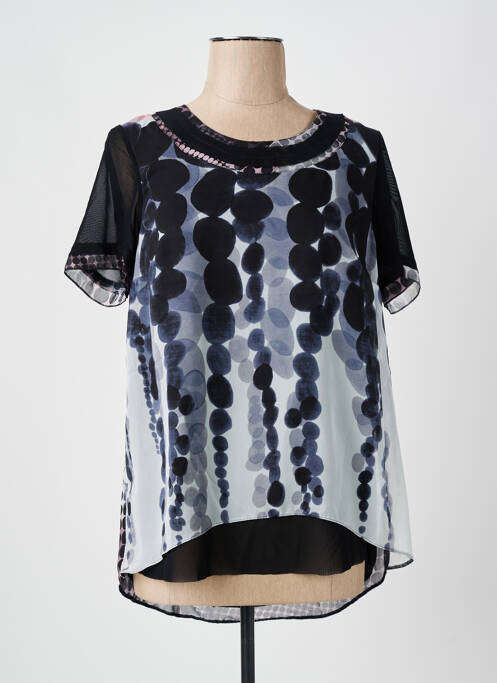 Top imprimeu fantezie mâneci scurte negru IMPULSION femme