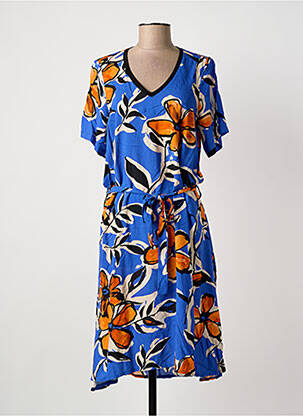 Rochie midi imprimeu floral mâneci scurte albastru FRANCK ANNA femeie