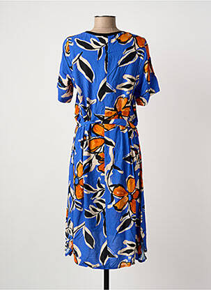 Rochie midi imprimeu floral mâneci scurte albastru FRANCK ANNA femeie