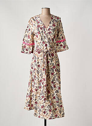 Rochie lungă imprimeu floral mâneci 3/4 bej STELLA FOREST femme