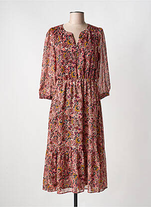 Rochie midi imprimeu floral mâneci lungi roz C'EST BEAU LA VIE femeie