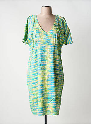 Rochie midi imprimeu fantezie mâneci scurte verde LA FIANCÉE femeie