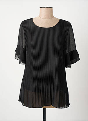 Top țesătură crep mâneci scurte negru COULEURS DU TEMPS femeie