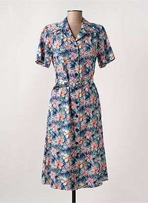 Rochie midi imprimeu floral mâneci scurte albastru GRIFFON femeie