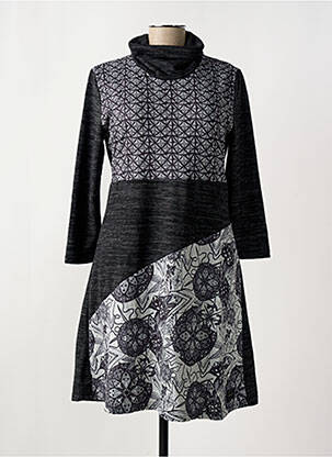 Rochie midi imprimeu fantezie mâneci lungi negru SMASH WEAR femeie