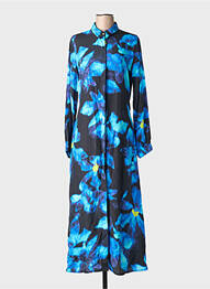Rochie lungă mâneci lungi mâneci lungi albastru DIXIE femme