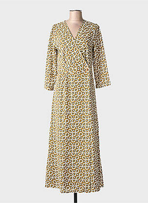 Rochie lungă țesătură crep mâneci 3/4 maro LA PETITE ETOILE femeie
