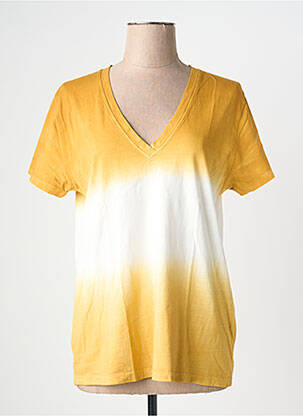 Tricou guler în v mâneci scurte galben LAUREN VIDAL femeie