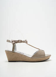 Sandale/pantofi decupați material neted toc de 4 la 6 cm bej MADISON femeie