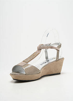 Sandale/pantofi decupați material neted toc de 4 la 6 cm bej MADISON femeie