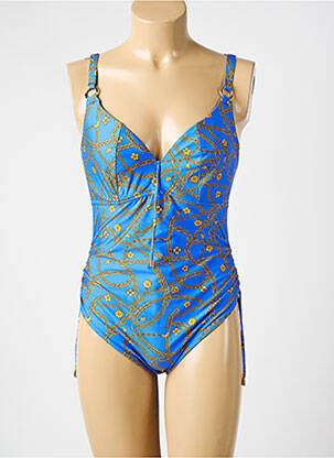 Costum de baie dintr-o singură piesă efect material satinat sutien cupe întregi cu decolteu înalt albastru PRIMADONNA femeie
