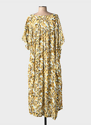 Rochie midi imprimeu floral mâneci scurte galben MY SUNDAY MORNING femeie