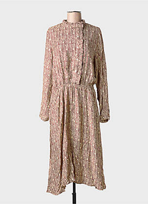 Rochie midi imprimeu fantezie mâneci lungi bej DIEGA femeie