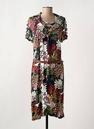 Rochie midi imprimeu fantezie mâneci scurte maro TERRE DE FÉES femeie