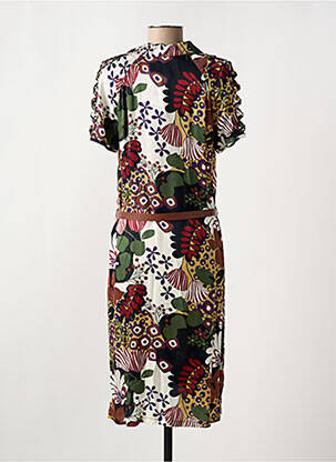 Rochie midi imprimeu fantezie mâneci scurte maro TERRE DE FÉES femeie