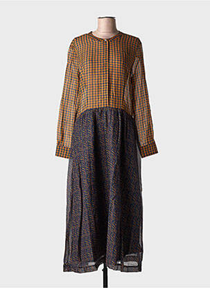 Rochie lungă țesătură poplin mâneci lungi maro CHLOÉ STORA femeie