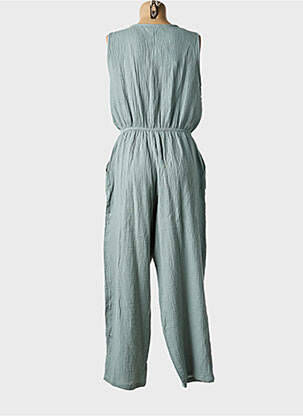 Salopetă-pantalon țesătură crep fără mâneci verde LEÏ-1984 femeie