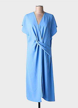 Rochie midi țesătură crep mâneci scurte albastru HUGO BOSS femeie