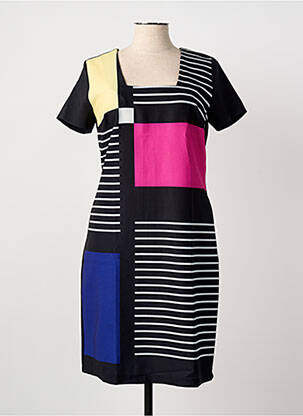 Rochie midi imprimeu fantezie mâneci scurte negru GUY DUBOUIS femeie