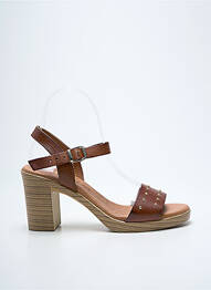 Sandale/pantofi decupați material neted toc de 7 la 9 cm maro EVA FRUTOS femme