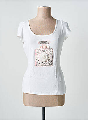 Tricou elasticitate mâneci scurte alb POUPEE CHIC femeie
