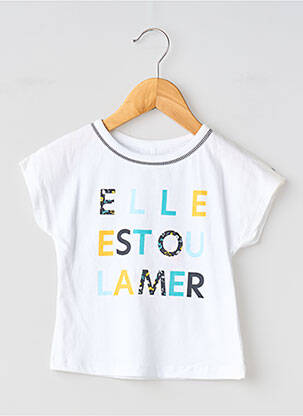 Tricou croială dreaptă mâneci scurte alb ELLE EST OU LA MER fată